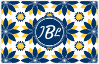 Thumbnail for Personalized Flower Burst Placemat - Navy and Mustard - Navy Circle Frame -  View
