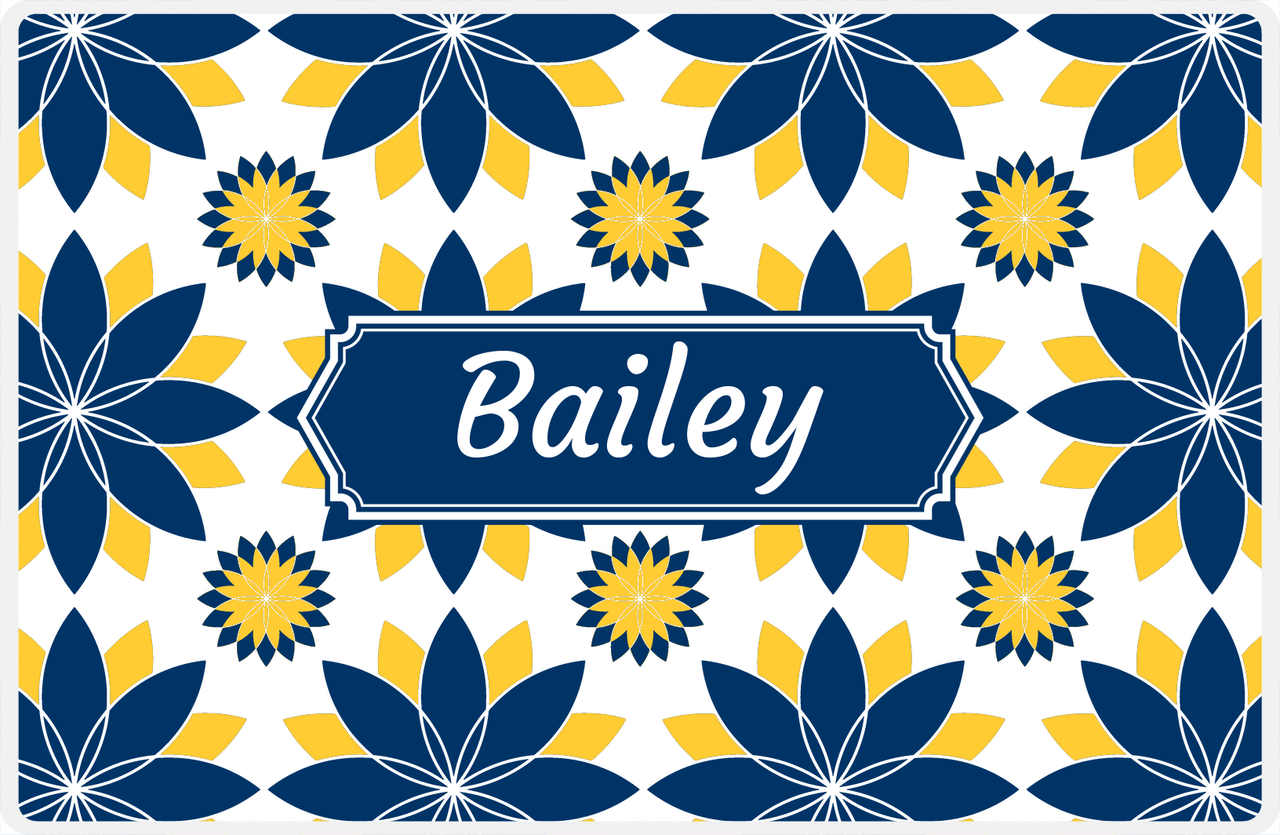 Personalized Flower Burst Placemat - Navy and Mustard - Navy Decorative Rectangle Frame -  View