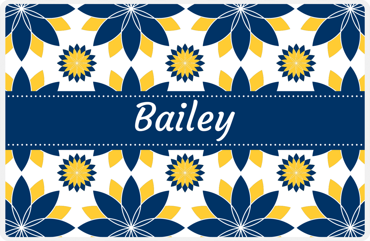 Personalized Flower Burst Placemat - Navy and Mustard - Navy Ribbon Frame -  View