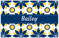 Thumbnail for Personalized Flower Burst Placemat - Navy and Mustard - Navy Ribbon Frame -  View