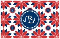 Thumbnail for Personalized Flower Burst Placemat - Cherry Red and White - Navy Circle Frame -  View