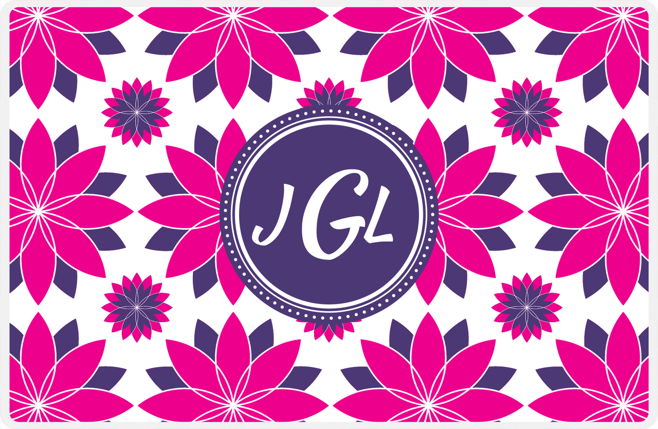 Personalized Flower Burst Placemat - Hot Pink and White - Indigo Circle Frame -  View