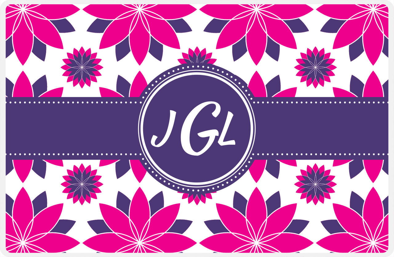 Personalized Flower Burst Placemat - Hot Pink and White - Indigo Circle Frame with Ribbon -  View