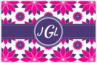 Thumbnail for Personalized Flower Burst Placemat - Hot Pink and White - Indigo Circle Frame with Ribbon -  View