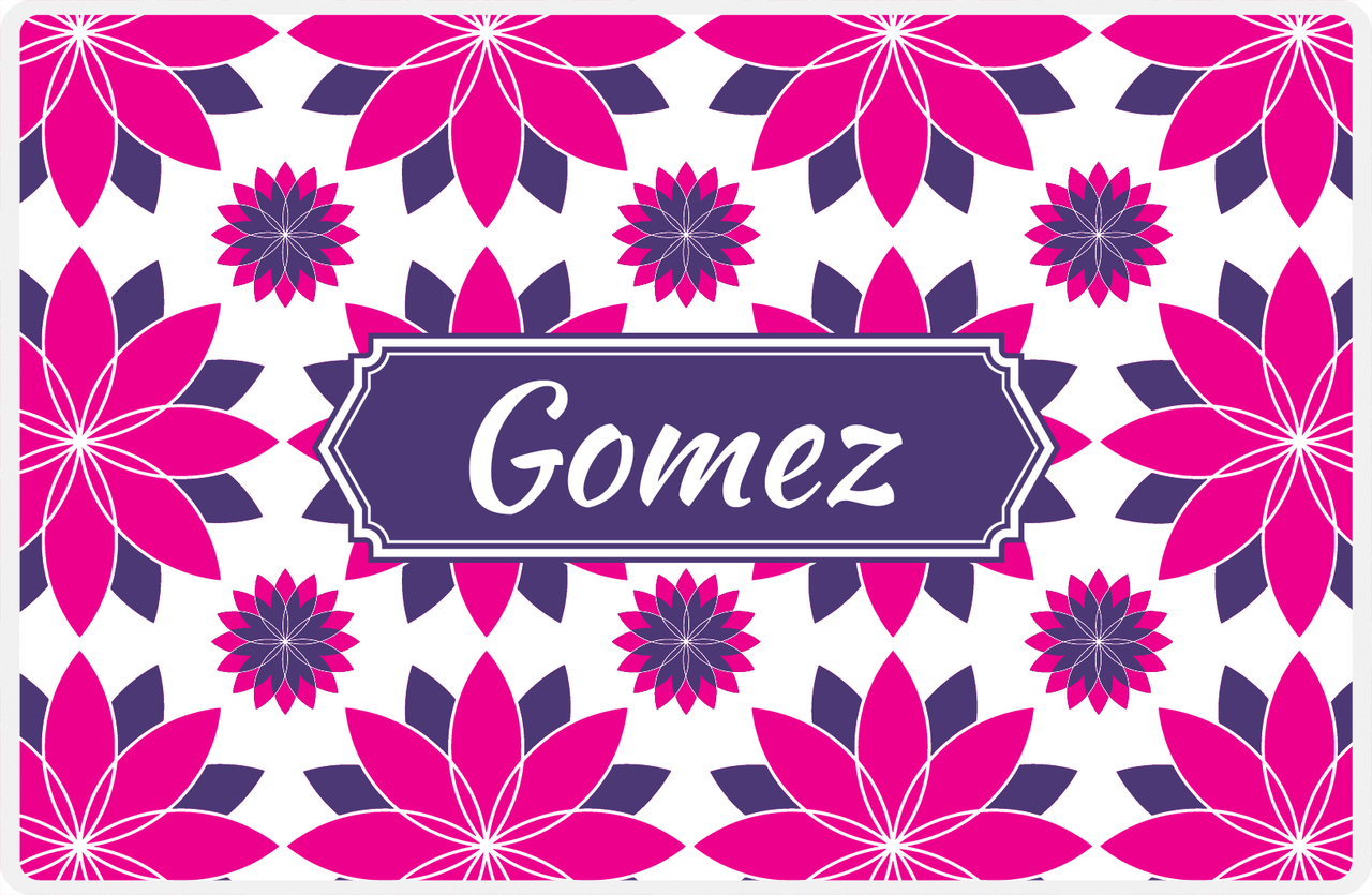 Personalized Flower Burst Placemat - Hot Pink and White - Indigo Decorative Rectangle Frame -  View