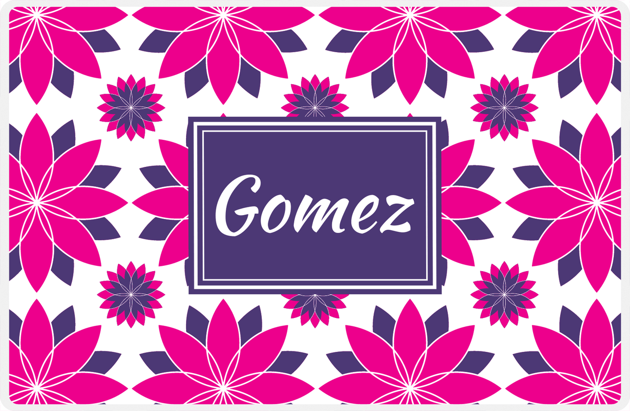 Personalized Flower Burst Placemat - Hot Pink and White - Indigo Rectangle Frame -  View