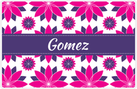 Thumbnail for Personalized Flower Burst Placemat - Hot Pink and White - Indigo Ribbon Frame -  View