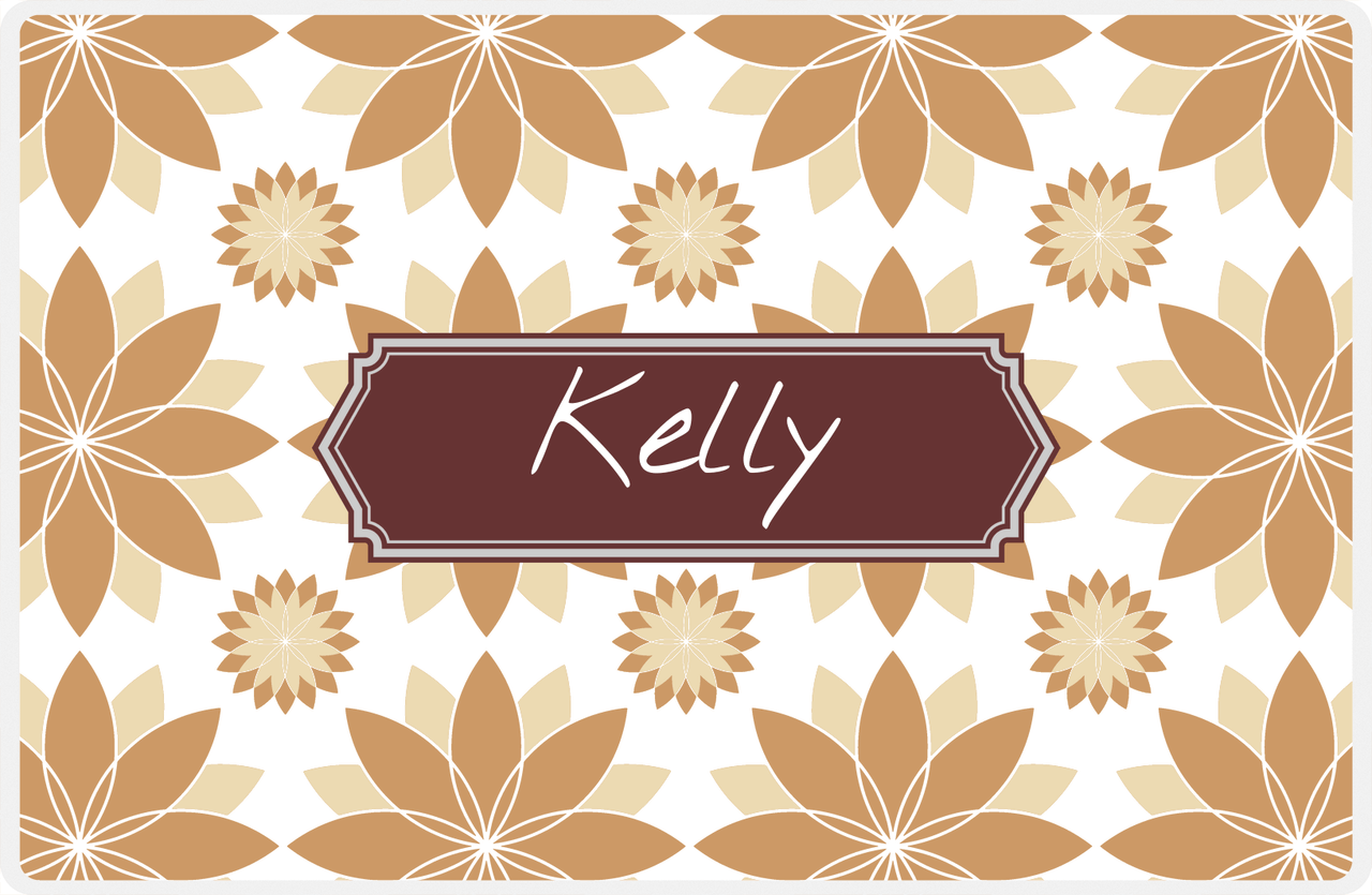 Personalized Flower Burst Placemat - Light Brown and Champagne - Brown Decorative Rectangle Frame -  View