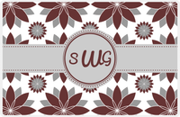 Thumbnail for Personalized Flower Burst Placemat - Brown and Grey - Light Grey Circle Frame with Ribbon -  View