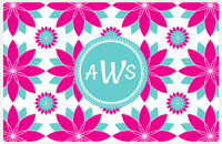 Thumbnail for Personalized Flower Burst Placemat - Hot Pink and White - Viking Blue Circle Frame -  View