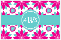 Thumbnail for Personalized Flower Burst Placemat - Hot Pink and White - Viking Blue Circle Frame with Ribbon -  View
