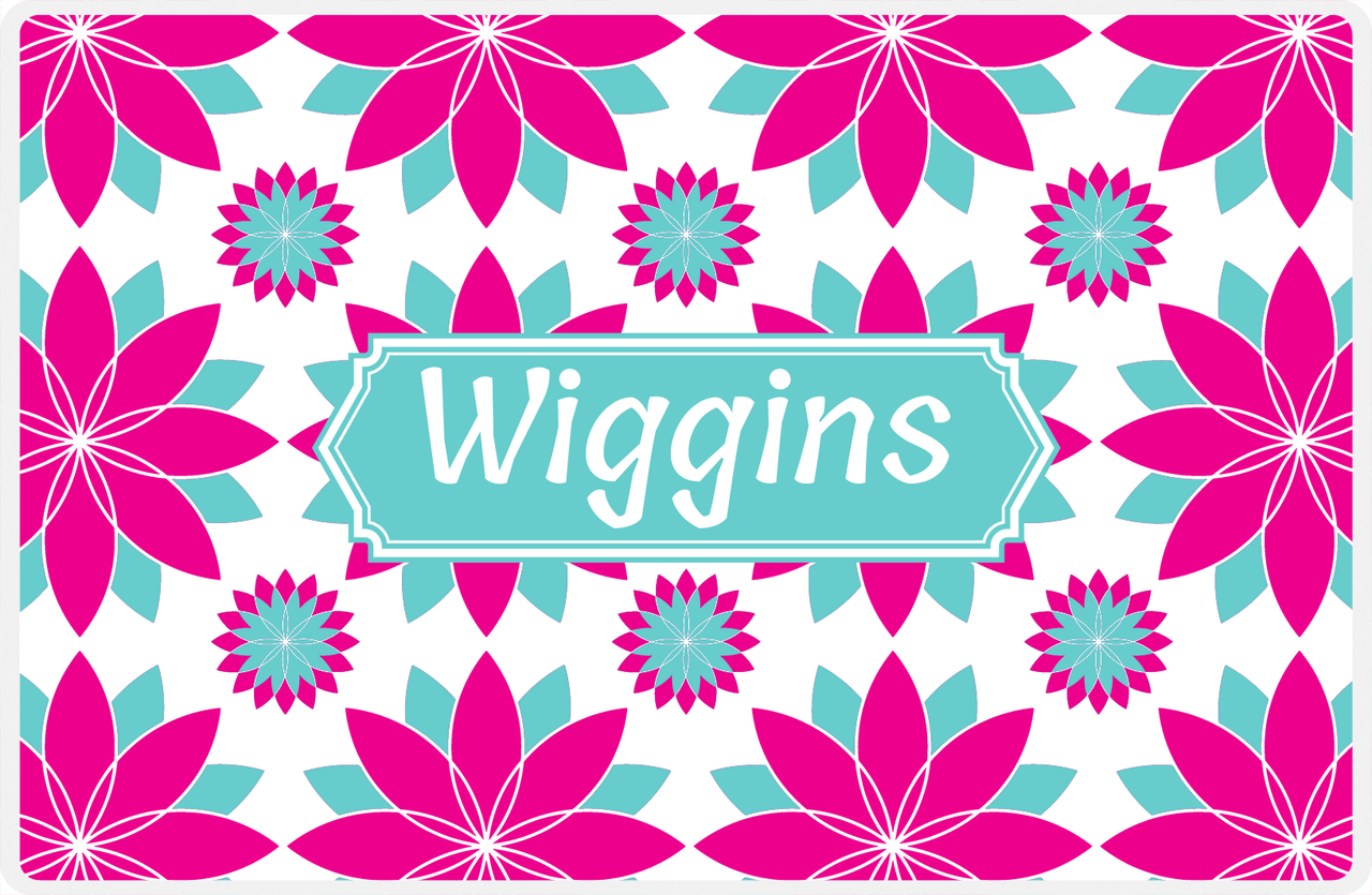 Personalized Flower Burst Placemat - Hot Pink and White - Viking Blue Decorative Rectangle Frame -  View
