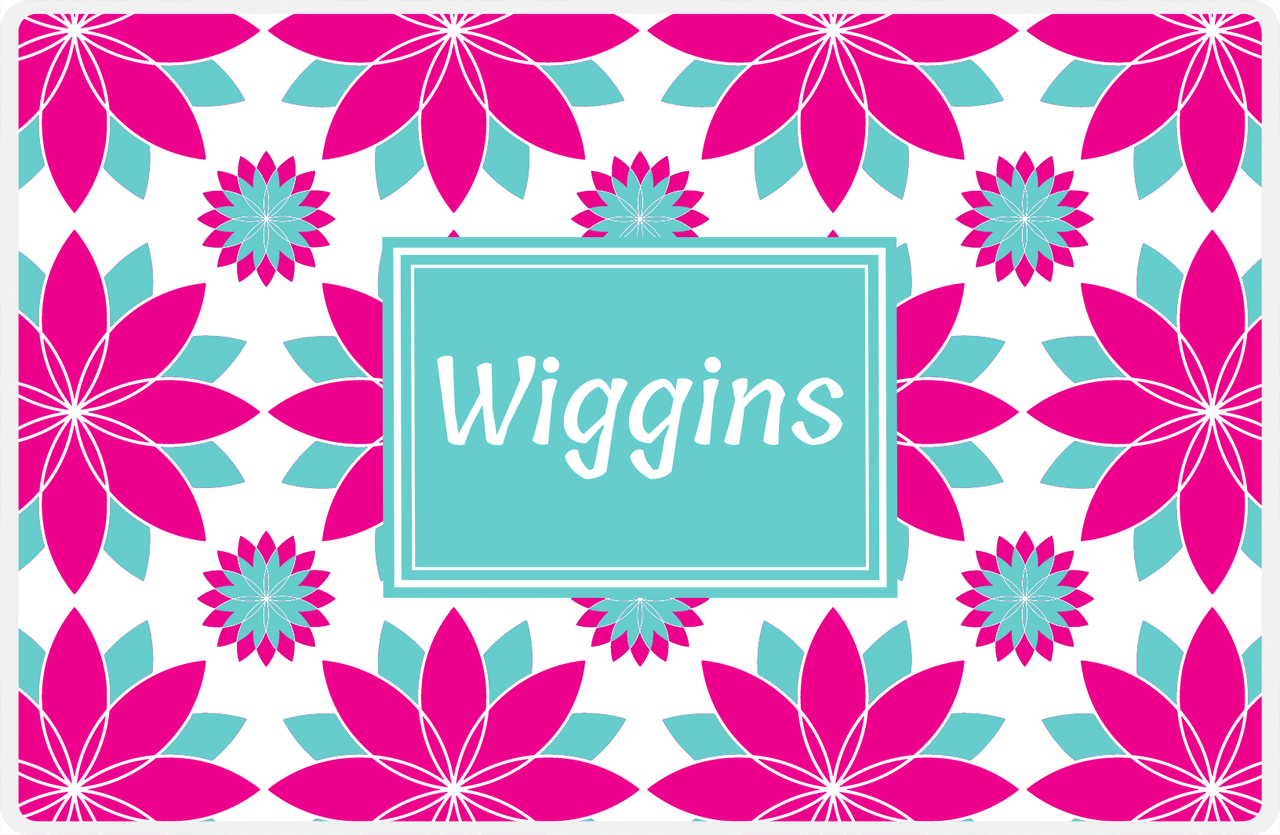Personalized Flower Burst Placemat - Hot Pink and White - Viking Blue Rectangle Frame -  View