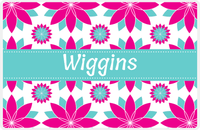 Thumbnail for Personalized Flower Burst Placemat - Hot Pink and White - Viking Blue Ribbon Frame -  View