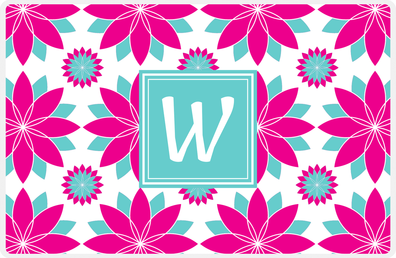 Personalized Flower Burst Placemat - Hot Pink and White - Viking Blue Square Frame -  View