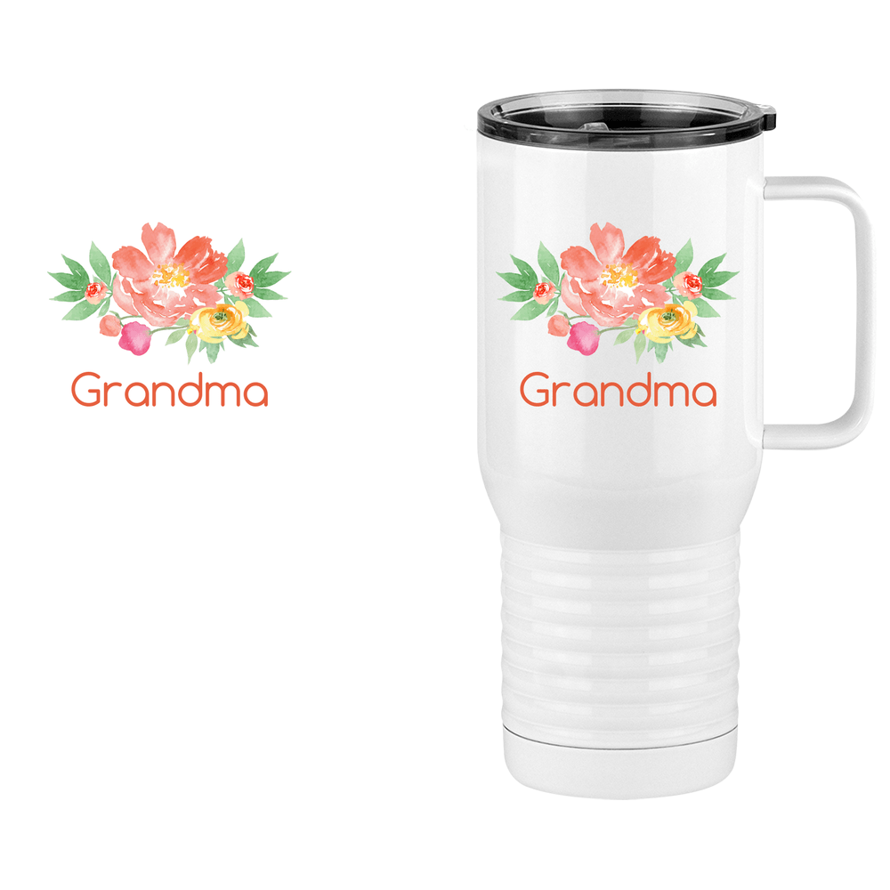 Personalized Flowers Travel Coffee Mug Tumbler with Handle (20 oz) - Grandma - Design View