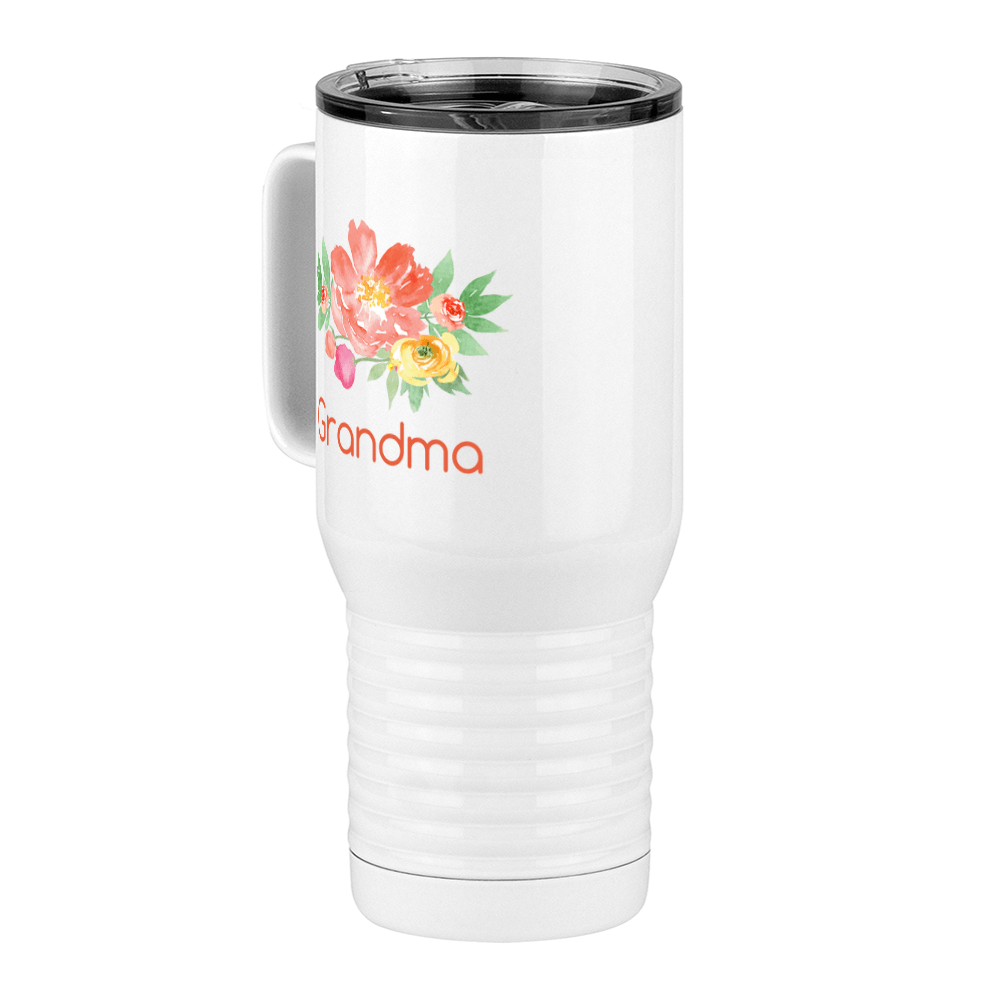 Personalized Flowers Travel Coffee Mug Tumbler with Handle (20 oz) - Grandma - Front Left View