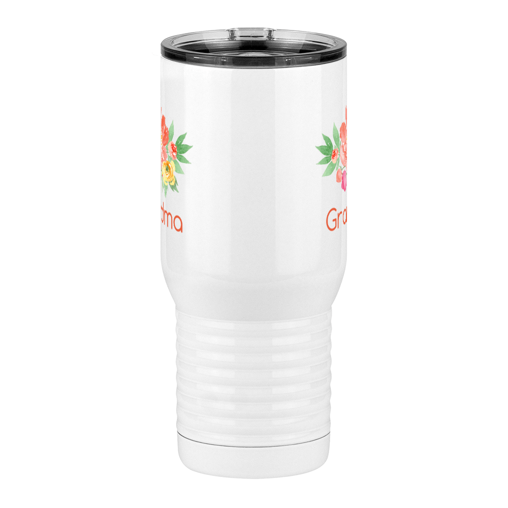 Personalized Flowers Travel Coffee Mug Tumbler with Handle (20 oz) - Grandma - Front View