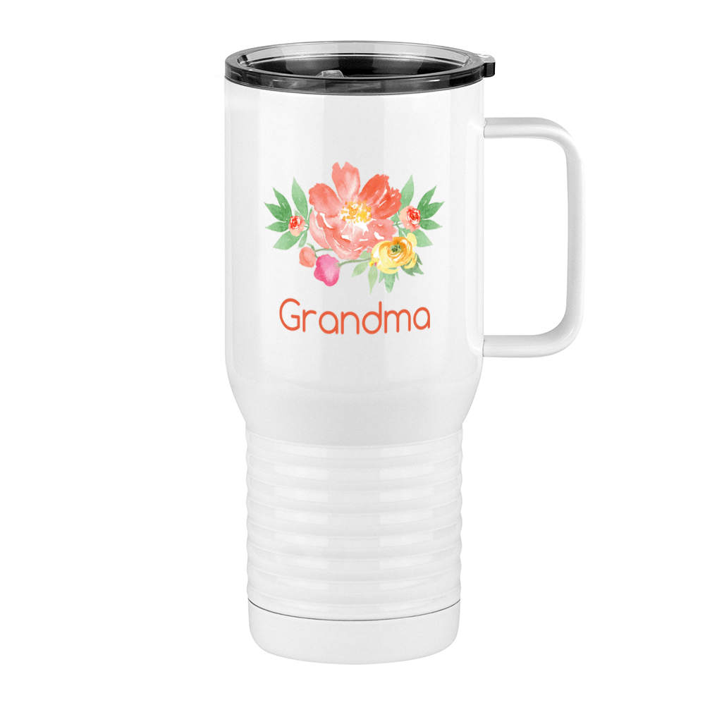 Personalized Flowers Travel Coffee Mug Tumbler with Handle (20 oz) - Grandma - Right View