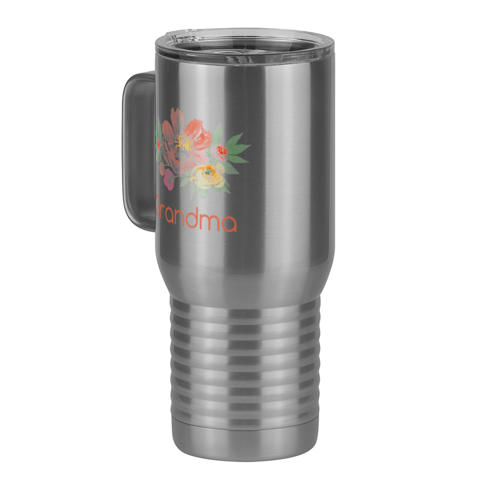 Personalized Flowers Travel Coffee Mug Tumbler with Handle (20 oz) - Grandma - Front Left View