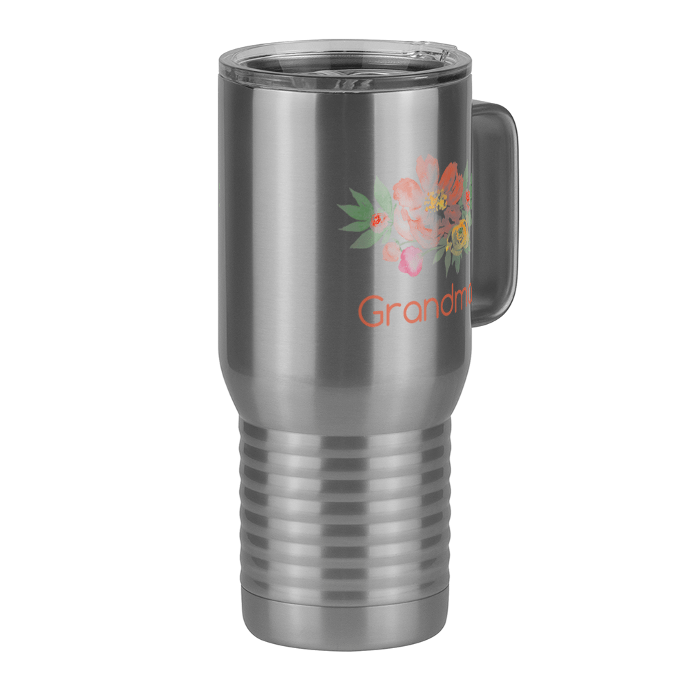 Personalized Flowers Travel Coffee Mug Tumbler with Handle (20 oz) - Grandma - Front Right View