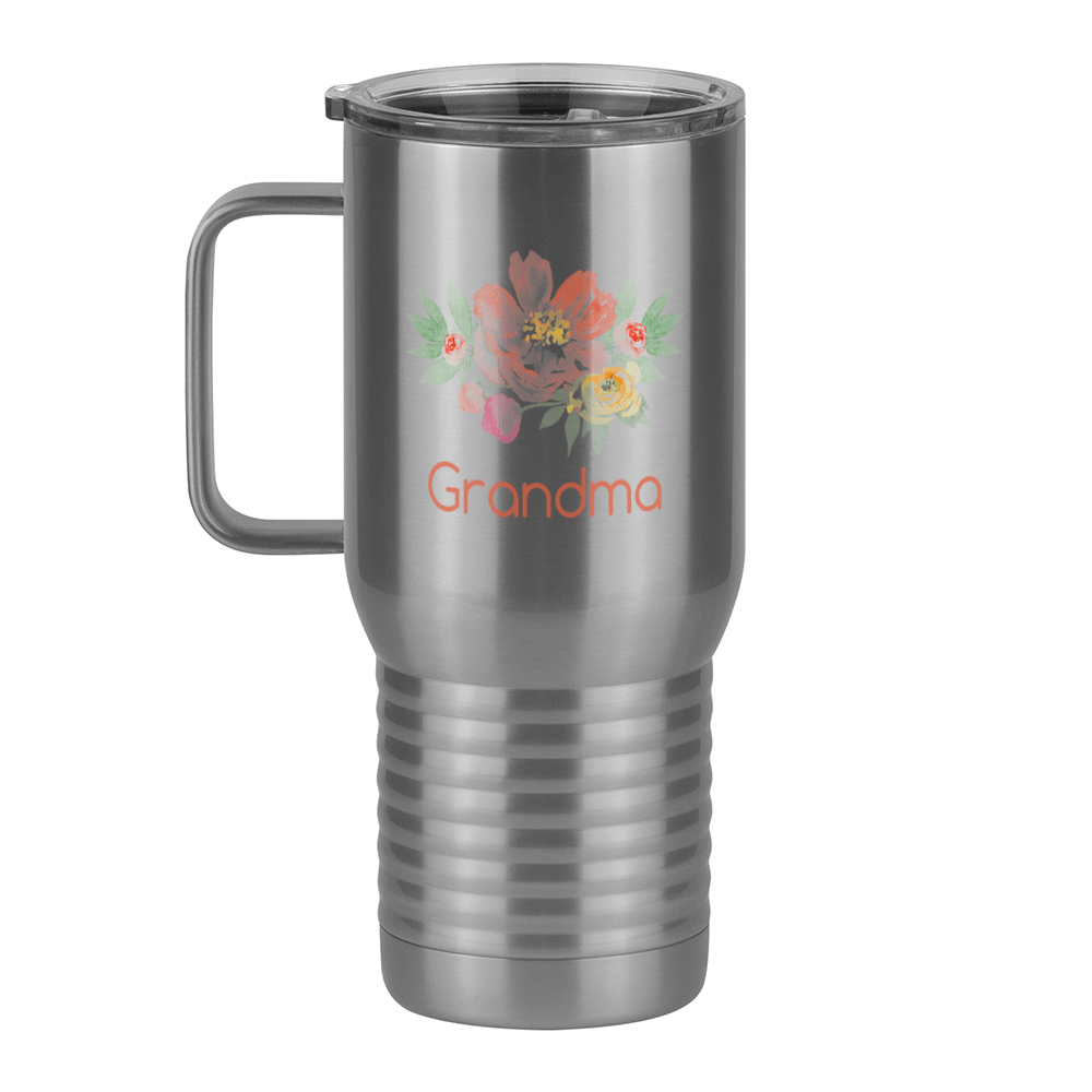 Personalized Flowers Travel Coffee Mug Tumbler with Handle (20 oz) - Grandma - Left View