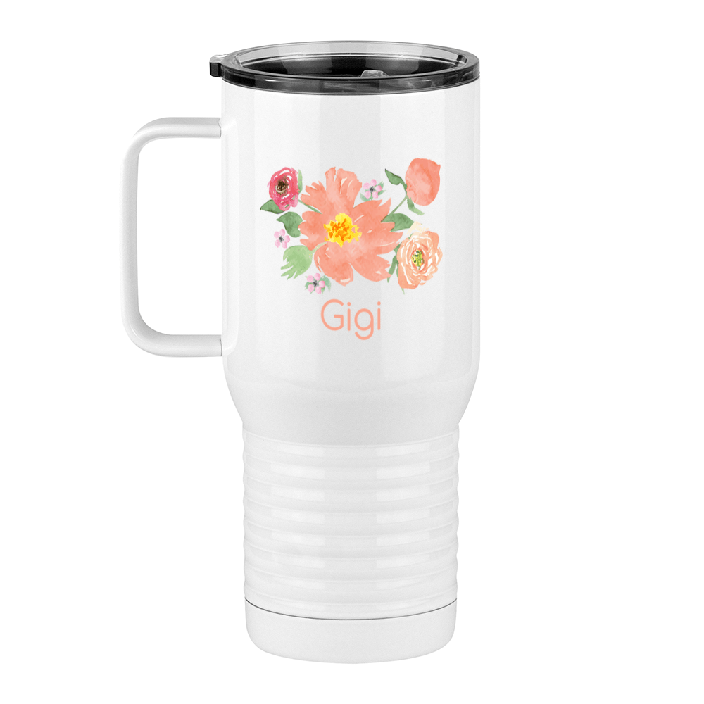 Personalized Flowers Travel Coffee Mug Tumbler with Handle (20 oz) - Gigi - Left View