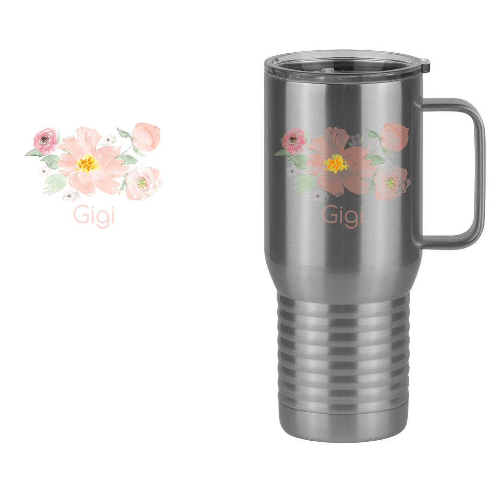 Personalized Flowers Travel Coffee Mug Tumbler with Handle (20 oz) - Gigi - Design View