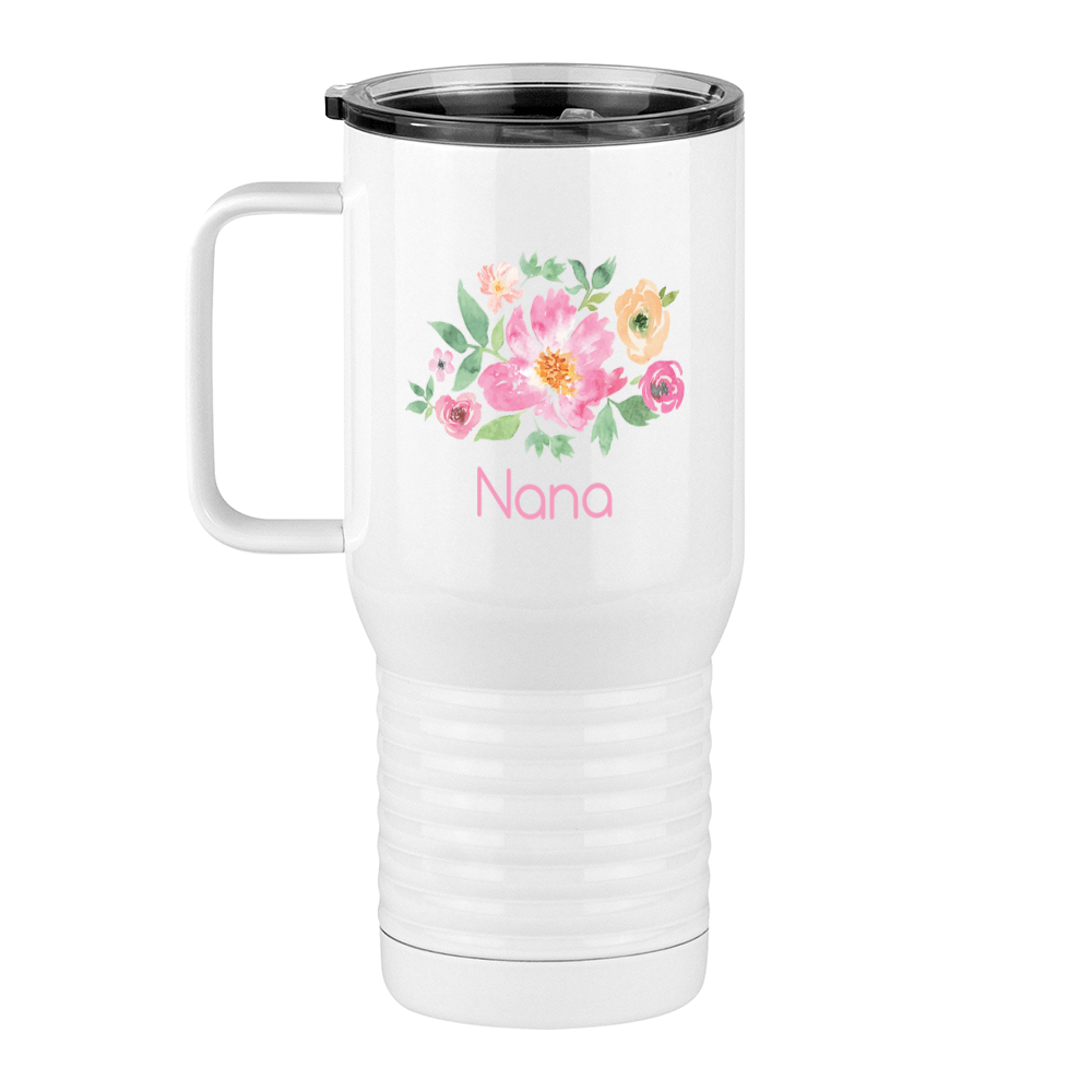 Personalized Flowers Travel Coffee Mug Tumbler with Handle (20 oz) - Nana - Left View