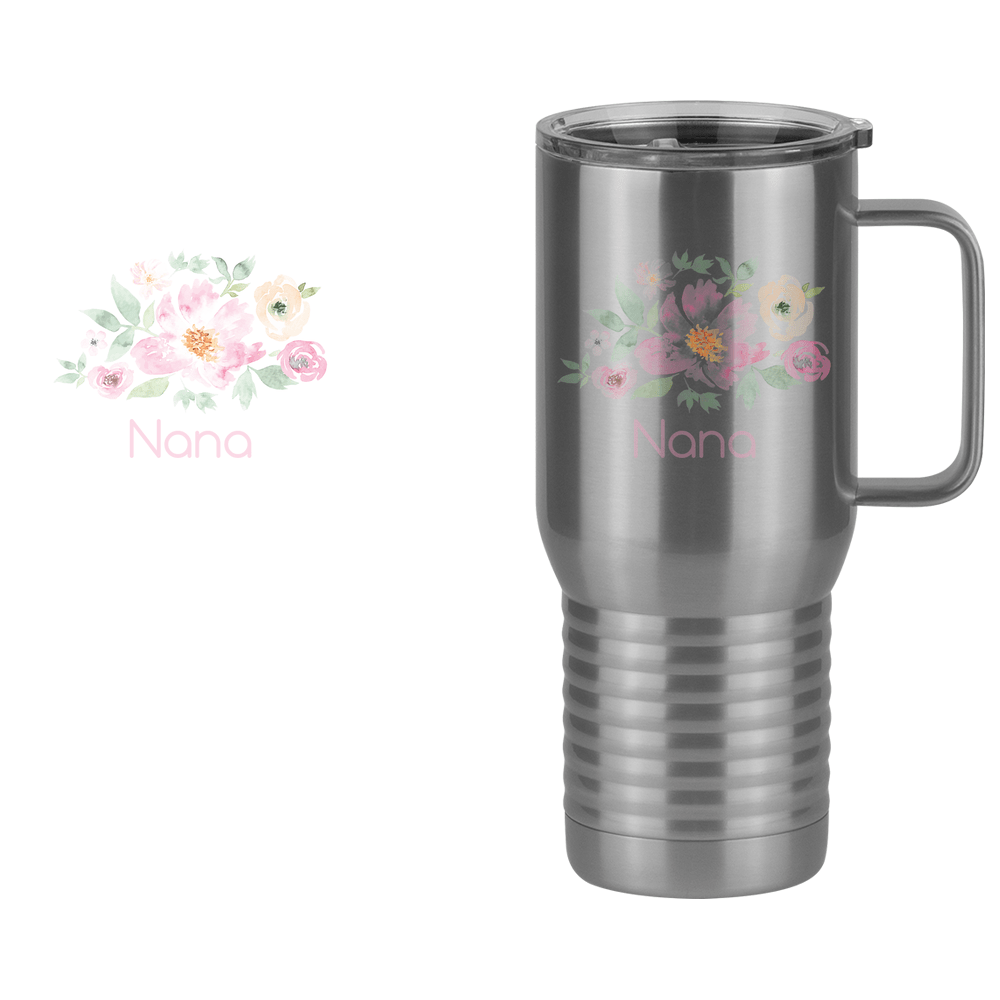 Personalized Flowers Travel Coffee Mug Tumbler with Handle (20 oz) - Nana - Design View