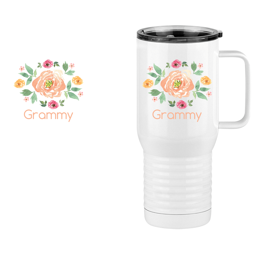 Personalized Flowers Travel Coffee Mug Tumbler with Handle (20 oz) - Grammy - Design View