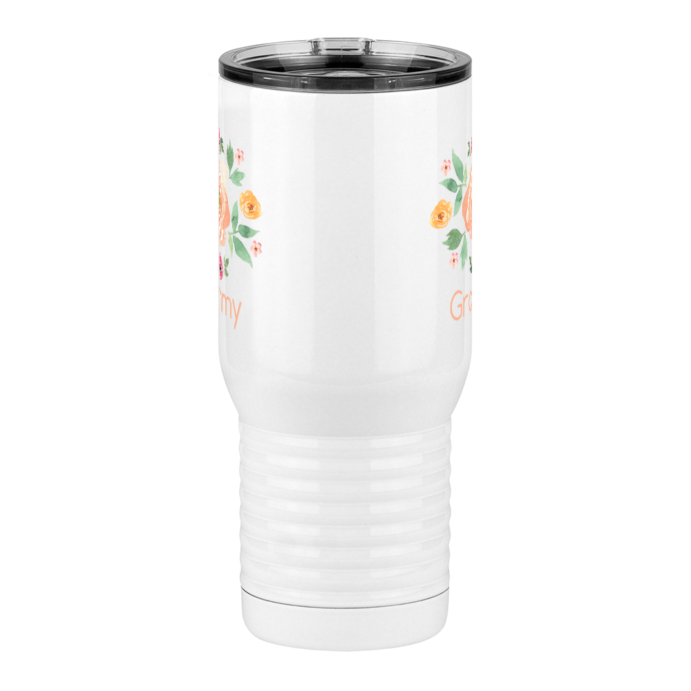 Personalized Flowers Travel Coffee Mug Tumbler with Handle (20 oz) - Grammy - Front View