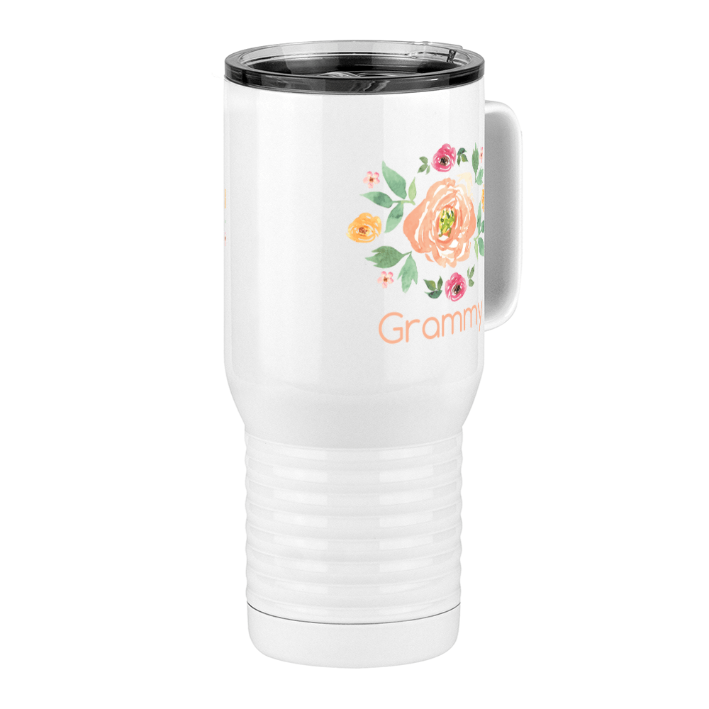 Personalized Flowers Travel Coffee Mug Tumbler with Handle (20 oz) - Grammy - Front Right View