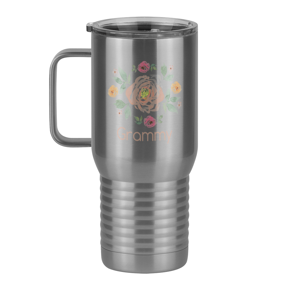 Personalized Flowers Travel Coffee Mug Tumbler with Handle (20 oz) - Grammy - Left View