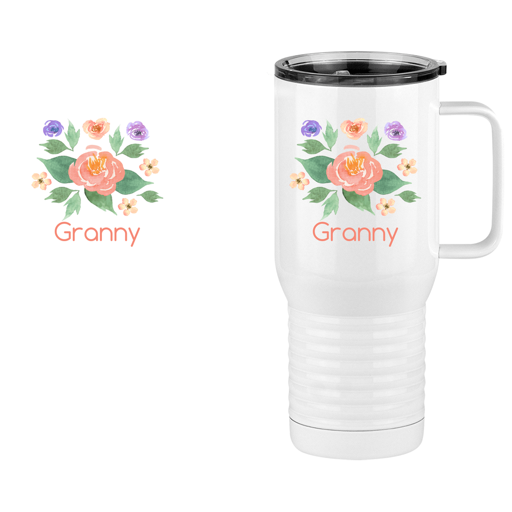Personalized Flowers Travel Coffee Mug Tumbler with Handle (20 oz) - Granny - Design View