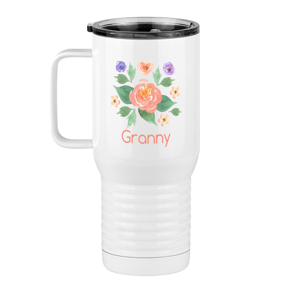 Personalized Flowers Travel Coffee Mug Tumbler with Handle (20 oz) - Granny - Left View