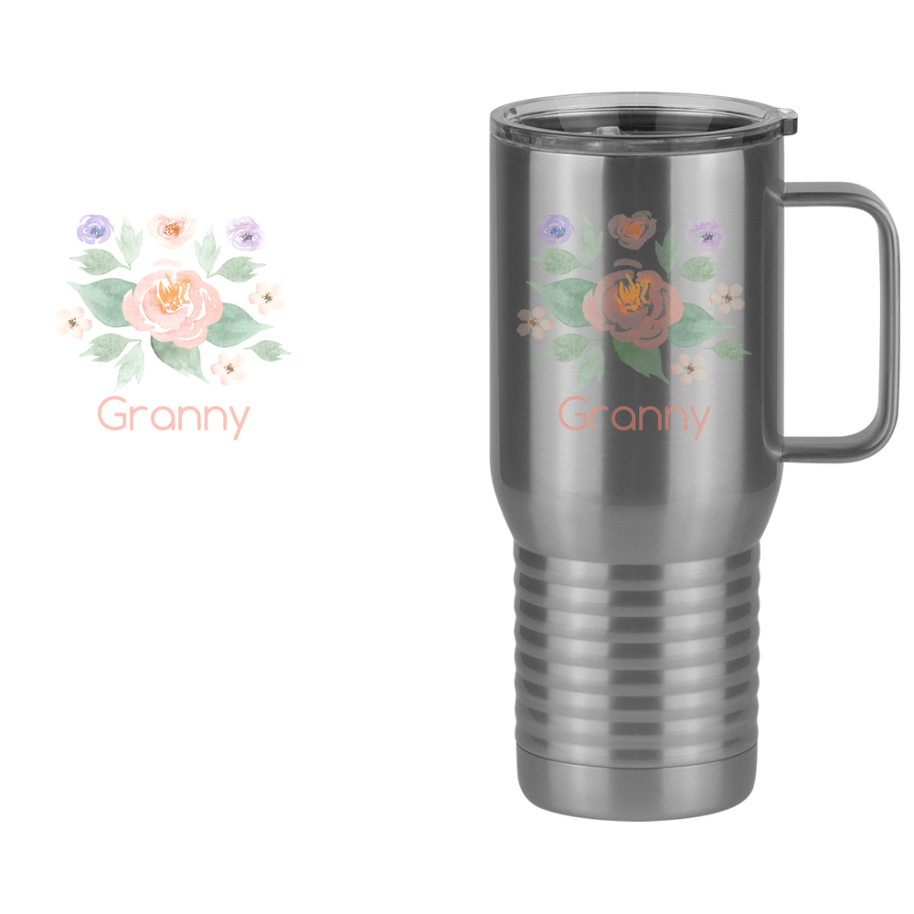Personalized Flowers Travel Coffee Mug Tumbler with Handle (20 oz) - Granny - Design View