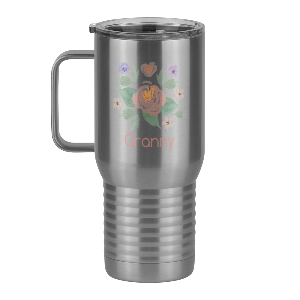 Personalized Flowers Travel Coffee Mug Tumbler with Handle (20 oz) - Granny - Left View