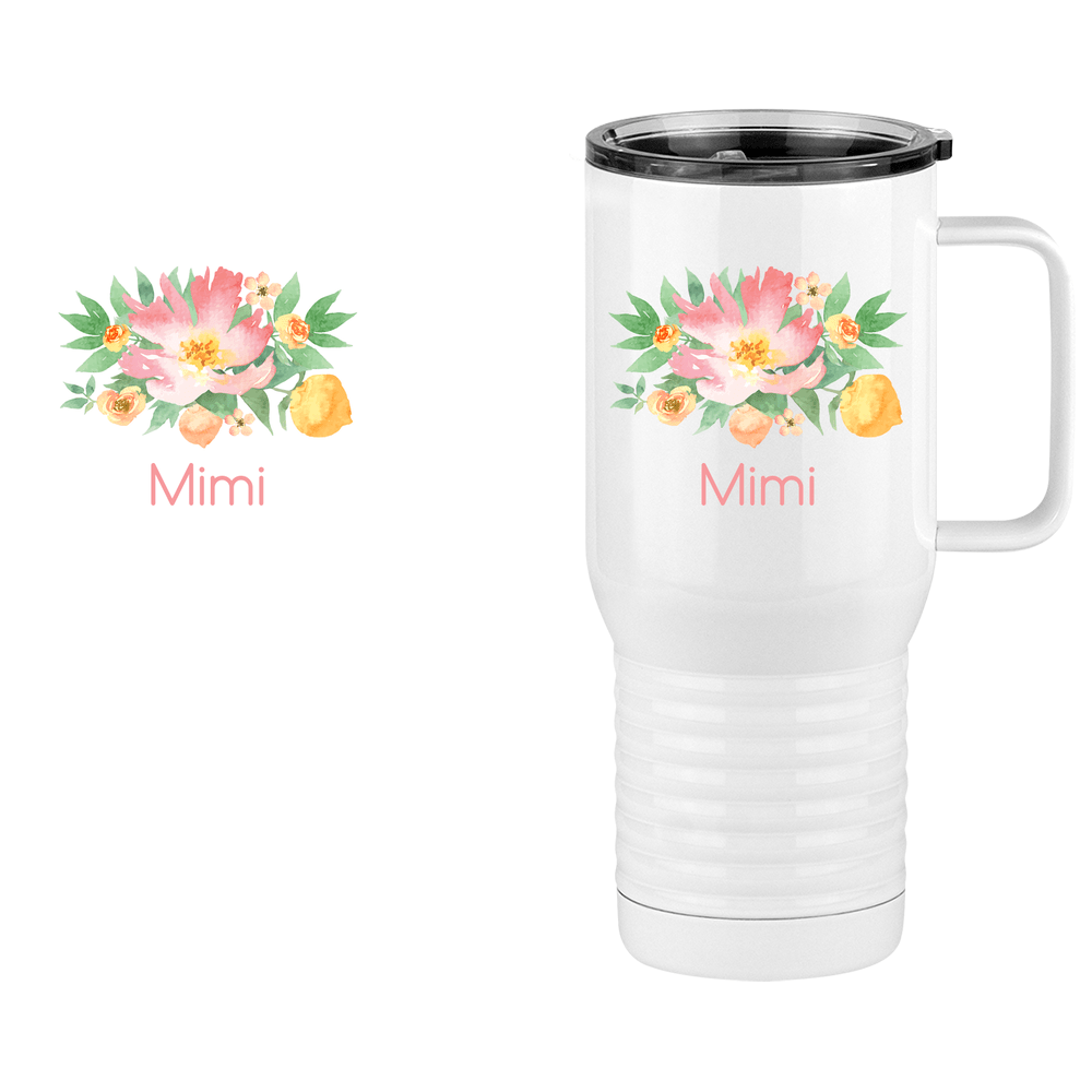 Personalized Flowers Travel Coffee Mug Tumbler with Handle (20 oz) - Mimi - Design View