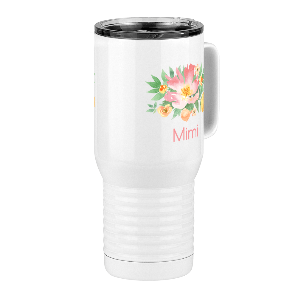 Personalized Flowers Travel Coffee Mug Tumbler with Handle (20 oz) - Mimi - Front Right View