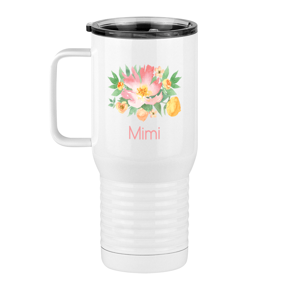 Personalized Flowers Travel Coffee Mug Tumbler with Handle (20 oz) - Mimi - Left View