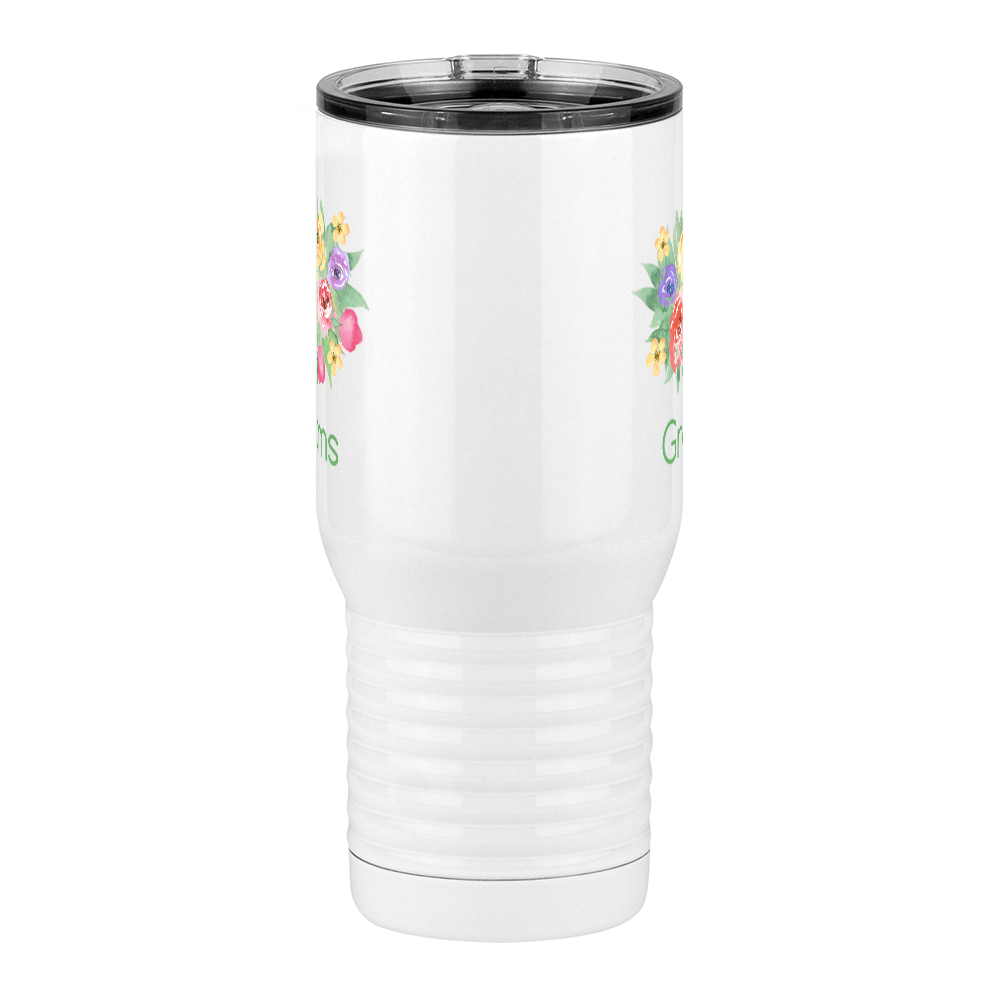 Personalized Flowers Travel Coffee Mug Tumbler with Handle (20 oz) - Grams - Front View