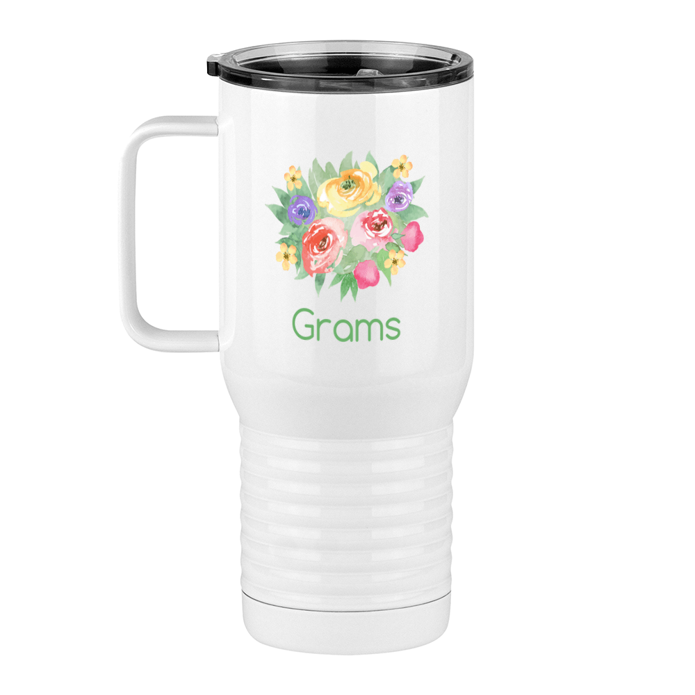 Personalized Flowers Travel Coffee Mug Tumbler with Handle (20 oz) - Grams - Left View