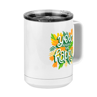 Thumbnail for Flowers Coffee Mug Tumbler with Handle (15 oz) - You Make Me Happy - Front Right View