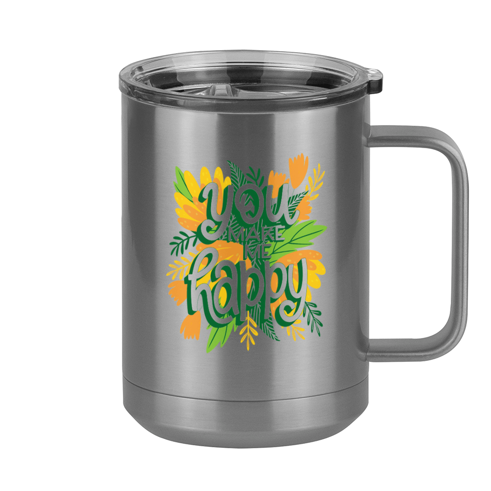 Flowers Coffee Mug Tumbler with Handle (15 oz) - You Make Me Happy - Right View