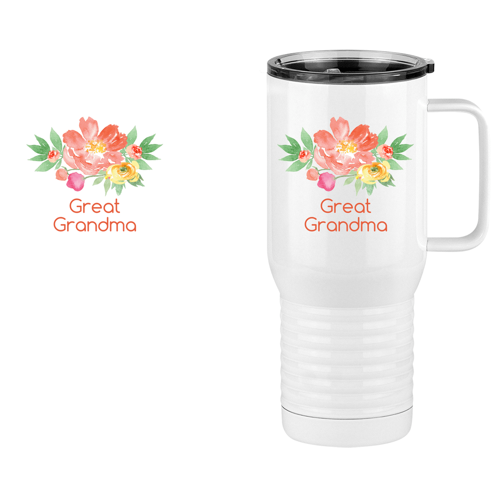 Personalized Flowers Travel Coffee Mug Tumbler with Handle (20 oz) - Great Grandma - Design View