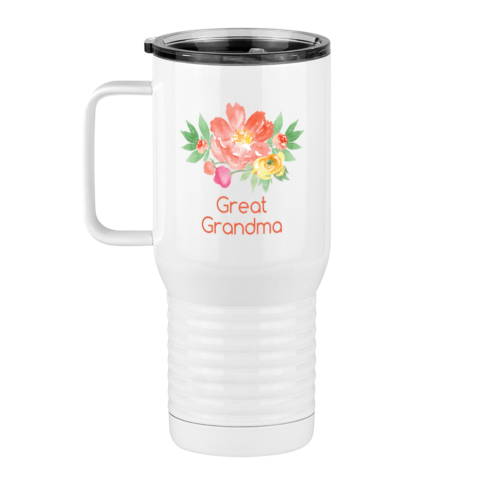 Personalized Flowers Travel Coffee Mug Tumbler with Handle (20 oz) - Great Grandma - Left View