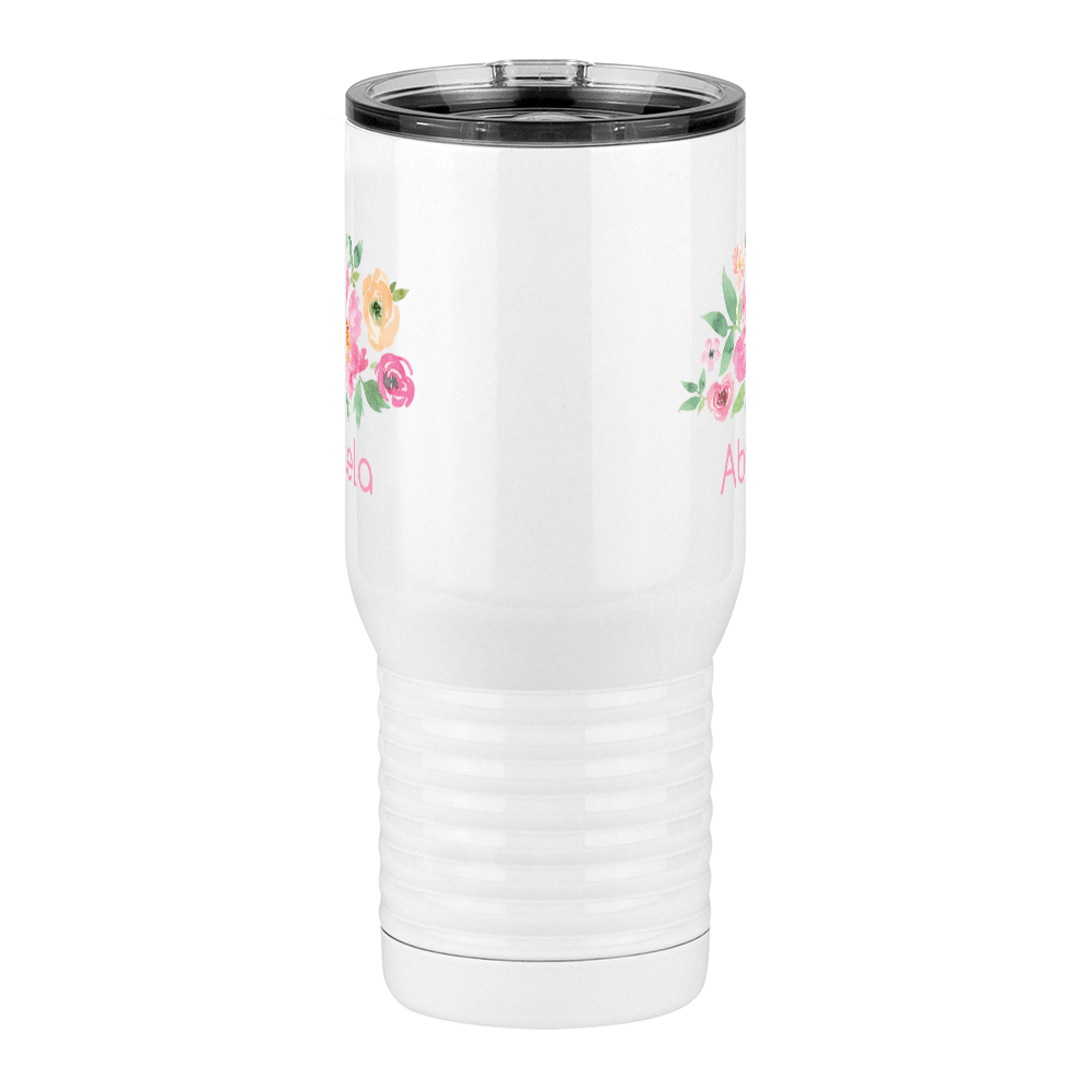 Personalized Flowers Travel Coffee Mug Tumbler with Handle (20 oz) - Abuela - Front View