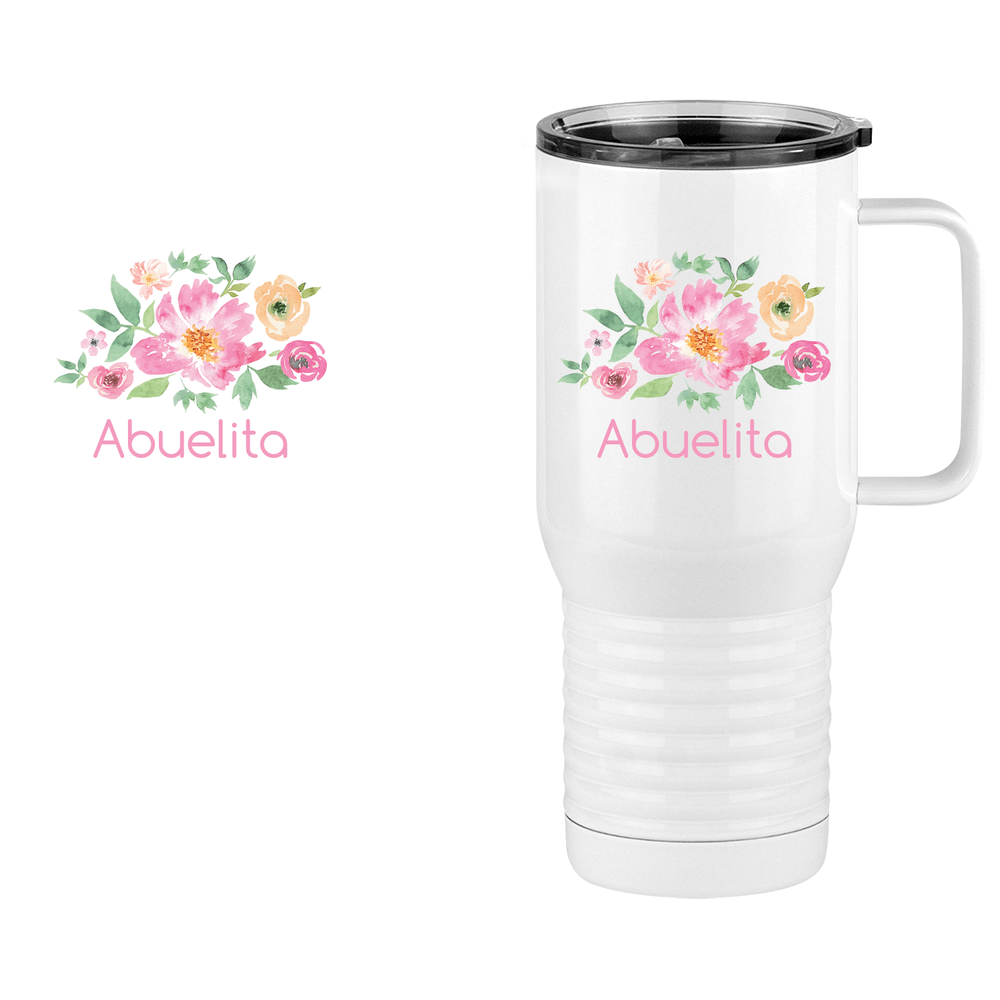 Personalized Flowers Travel Coffee Mug Tumbler with Handle (20 oz) - Abuelita - Design View