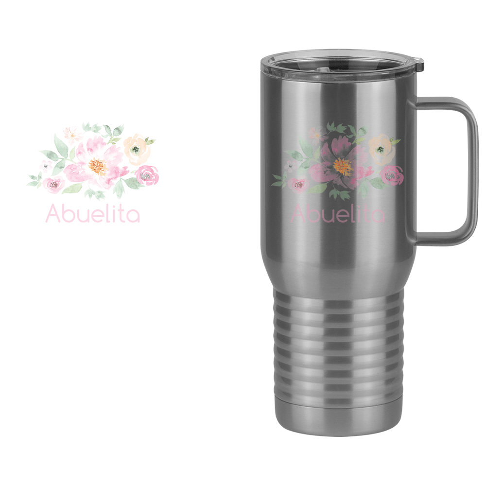 Personalized Flowers Travel Coffee Mug Tumbler with Handle (20 oz) - Abuelita - Design View